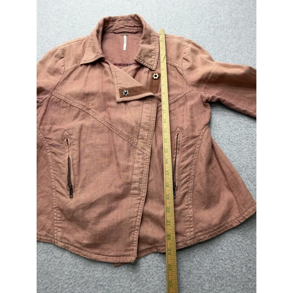 Free People Jacket Womens XS Pink Linen Blend Moto Asymmetrical Zip Biker Canvas